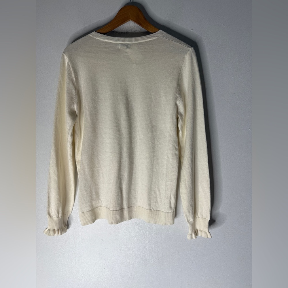 NWT J Crew Factory Cream Ruffle Rhinestone Cotton Sweater Medium - Picture 2 of 7